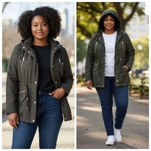 Michael Kors Green Khaki Anorak Jacket Size 3X Raincoat Hooded Plus Size